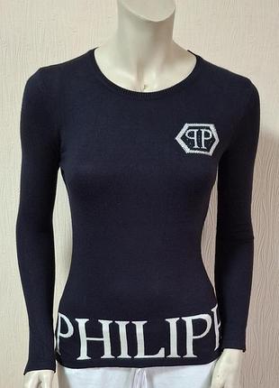 Шикарний жіночий віскозний светр темно-синього кольору philipp plein made in turkey