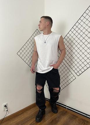 Біла оверсайз майка bershka sleeveless, базова, однотонна, пляжна, літня, тонка