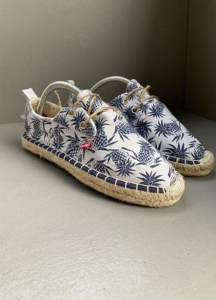 Еспадрильї superdry canvas espadrilles blue on white canvas lace up flat кеди еспадрилі