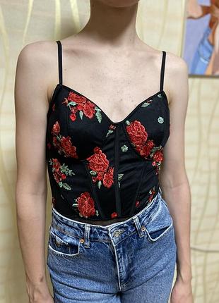 Жіноче боді, корсет з вишитими квітками