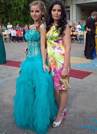 Авторское бирюзовое платье на выпускное 2в1 | корсет с бисером | вечернее платье | платье транформер