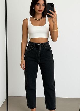 Zara джинсы balloon fit, черные вареные, 100% хлопок, р. 46/l