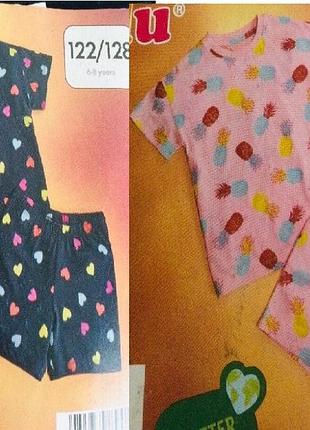 122-128 lupilu. летняя пижама в сердечко и с ананасами, детский комплект. футболка и шорты полномерная