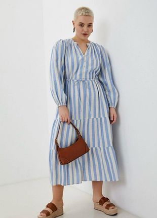 Лляне міді максіплаття в смужку marks&spencer