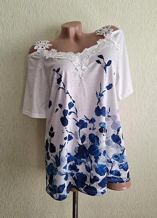 Футболка с открытыми плечами. туника. топ.