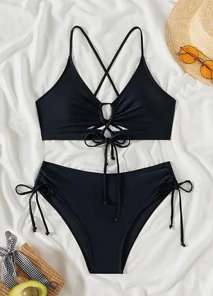 Чорний купальник розмір м. купальник з завʼязками