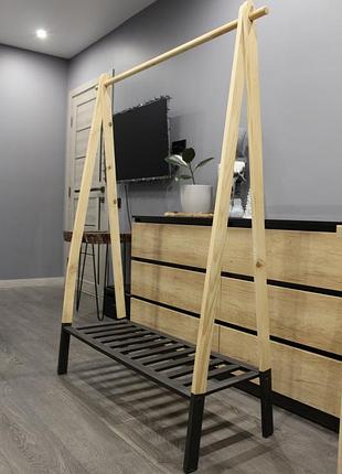 Вішалка стійка для одягу дерев'яна ручної роботи