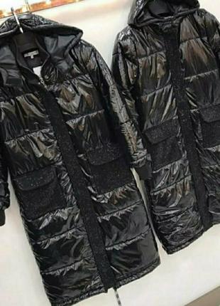 Шикарная зимняя удлинённая куртка,пальто в стразах, люкс качество, стамбул, размер с.6 фото