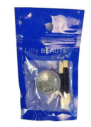 Втирка для нігтів lilly beaute «пластівці юкі», срібло голографічне