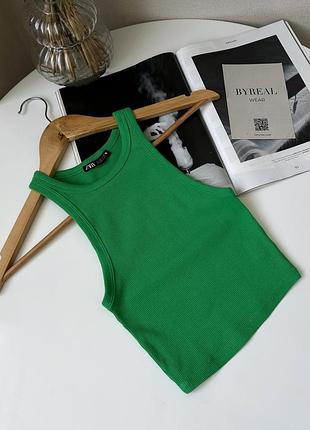 Зелений топ в рубчик майка zara