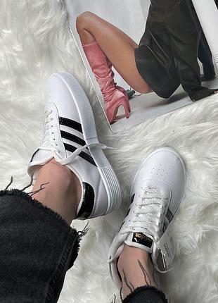 Женские кроссовки adidas court bold, белые с черным кроссовки адидас, демисезонные5 фото