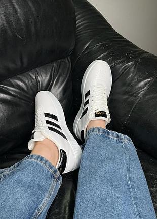 Женские кроссовки adidas court bold, белые с черным кроссовки адидас, демисезонные9 фото