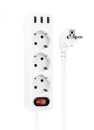 Сетевой фильтр удлинитель hoco ns2 3 розетки + 3 usb 1.8m белый
