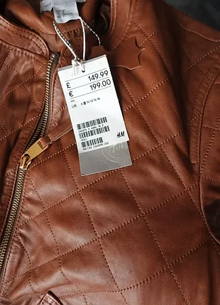 H&m новый кожаный бомбер куртка размер 868 xs натуральная кожа
