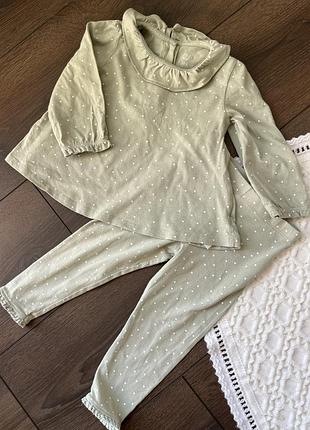 Костюм кофта з лосинами оливковий в білий горошок для дівчинки 9-12 міс 80 см