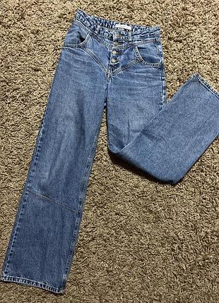 Жіночі сині джинси палаццо з ґудзиками