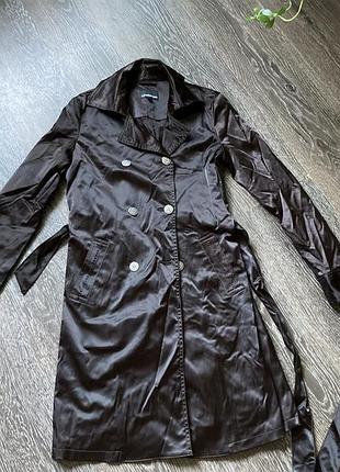 Вінтажний плащ, тренч коричневий атласний