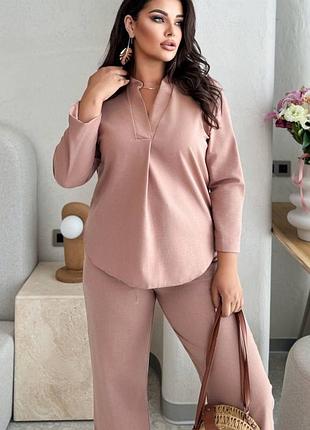 Стильний костюм з льону 😻 брюки та подовжена  блуза,  брючний  льон, блузка палаццо