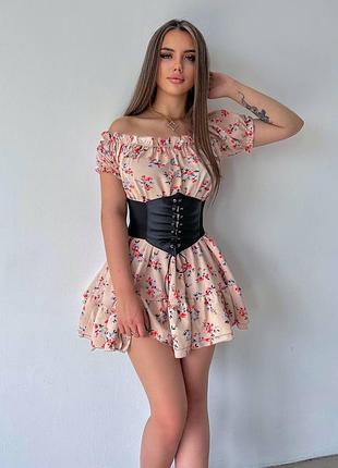 Платье с корсетом цветочный принт