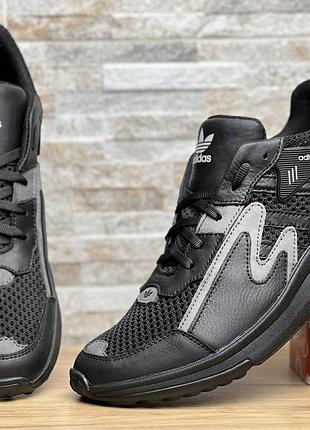 Летние кроссовки adidas victory black кожа нубук сетка2 фото