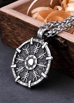 Мужской кулон подвеска с цепочкой normand shield на шею из медицинской стали под серебро со шлемом ужаса