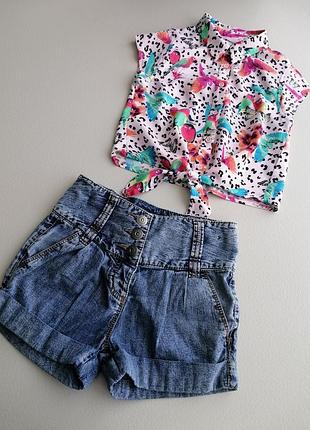 Комплект р.122, блузка, джинсовые шорты next.