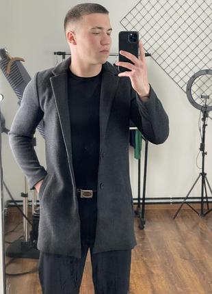 Темно сіре шерстяне пальто hollister, базове, однотонне, класичне, плащ, тренч