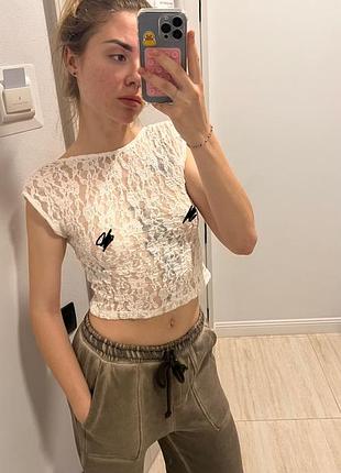 Гіпюровий топ від pull&bear 150  грн прозорий  молочний колір розмір s