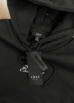 Чорне оверсайз худі smog з принтом, толстовка, кофта, смог