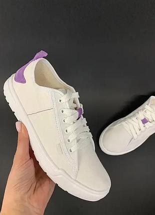 Жіночі кросівки з натуральної бавовни, колір білий/лаванда