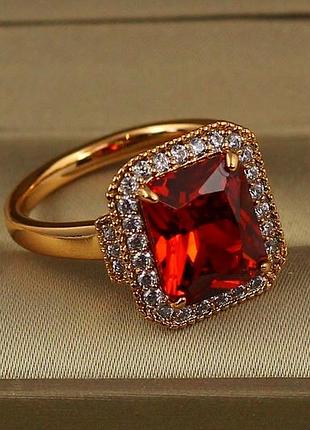 Кольцо xuping jewelry авангард с красным камнем р 16  золотистое