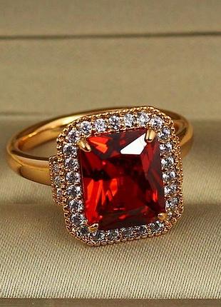 Кольцо xuping jewelry авангард с красным камнем р 17  золотистое