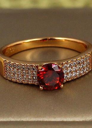Кольцо  xuping jewelry праздник жизни с красным камнем р 19 золотистое