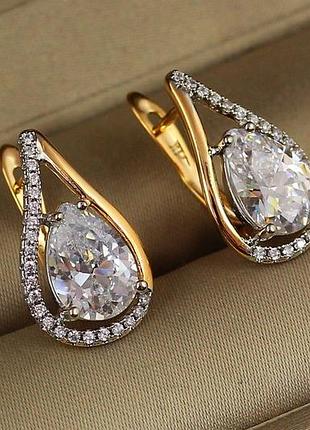 Серьги xuping jewelry капля с родием 1,8 см золотистые