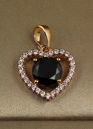 Кулон xuping jewelry ободок сердечко с черным камнем 1,5 см золотистый