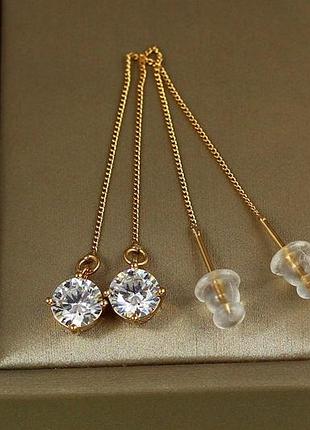 Серьги продевки xuping jewelry камешки 8,5 см золотистые