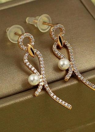 Серьги подвески хuping jewelry птица с жемчугом 3,2 см золотистые