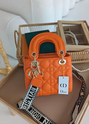 Сумка lady dior міні широкий ремінь помаранчевий