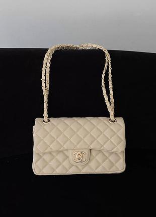Жіноча сумка chanel classic double flap bag бежевий золото