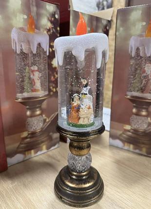 Дева-мария декоративная новогодняя led свеча со снегом, 25см, от батареек и usb