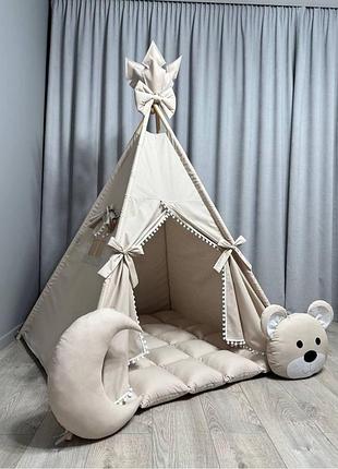 Детский вигвам для девочки или мальчика, натуральная ткань цвет беж.