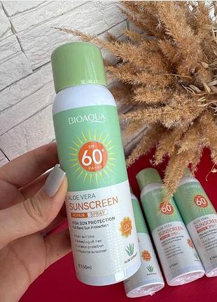 ☀️сонцезахисний спрей bioaqua з алое вера spf60 відновлювальний освіжний зволожувальний