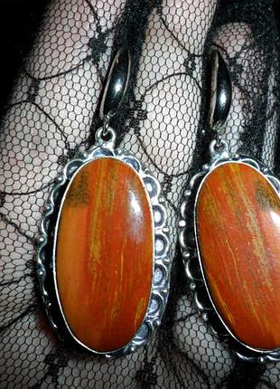 Сережки опалова яшма, натуральний камінь, сріблення, індія