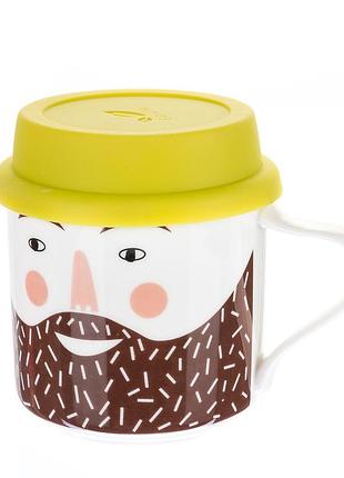 Чашка керамическая с резиновой крышкой папа с бородой 300 мл 10 см 001ra-d