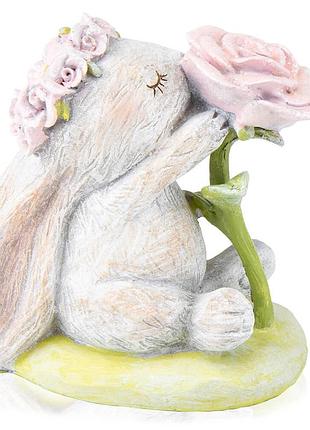 Статуэтка декоративная крольчиха с розой 12х10 см 16013-042 полистоун