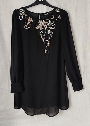 Платье- туника шелковое с вышивкой papaya роз. 44