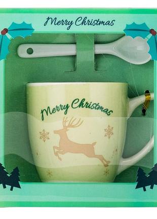 Подарункова новорічна чашка з ложкою merry christmas 175 мл 11х8 см 19150-001 жовта