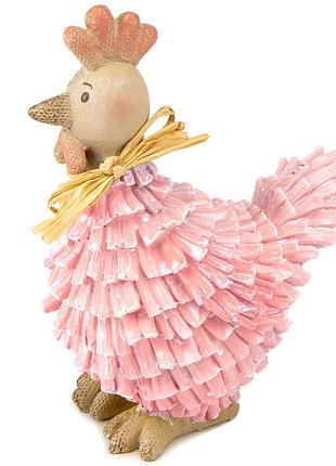 Фігурка декоративна рожева курочка 14 см 16013-025 полістоун