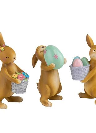 Набір декоративних фігурок великодні кролики 3 шт 15х8х6 см 18941-003 полістоун