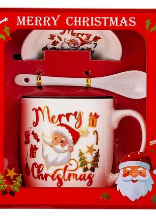 Подарункова новорічна чашка з ложкою і блюдцем merry christmas 350 мл 13х9 см 19150-005